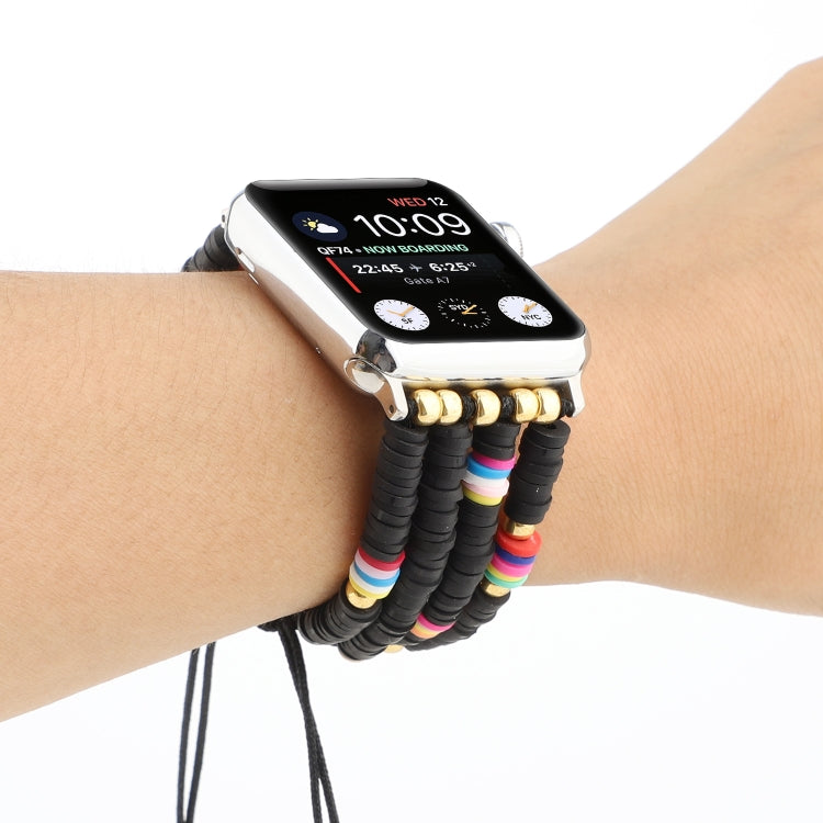 Frendorf | Bohemian Stil Weiche Keramik Perlen Strap Für Apple Serie 7 41mm / 6 & SE & 5 & 4 40mm / 3 & 2 & 1 38mm (Schwarz)