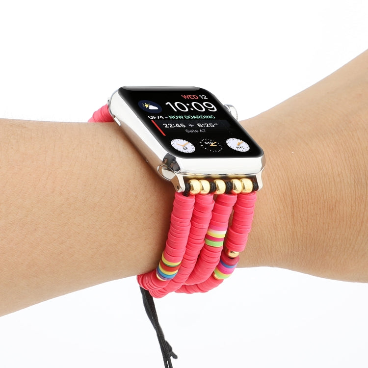 Frendorf | Bohemian Stil weiche Keramik Perlen Strap für Apple Series 7 45mm / 6 & SE & 5 & 4 44mm / 3 & 2 & 1 42mm (Rosenrot)