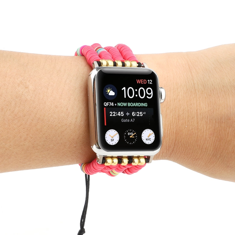 Frendorf | Bohemian Stil weiche Keramik Perlen Strap für Apple Series 7 45mm / 6 & SE & 5 & 4 44mm / 3 & 2 & 1 42mm (Rosenrot)