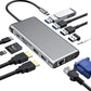 Frendorf | 12 in 1 HDMI x2 + USB3.0 + USB2.0 + PD Laden + VGA + RJ45 + 3.5mm Klinke + TF/SD x2 Type-C / USB-C HUB Docking Station (Dunkelgrau)