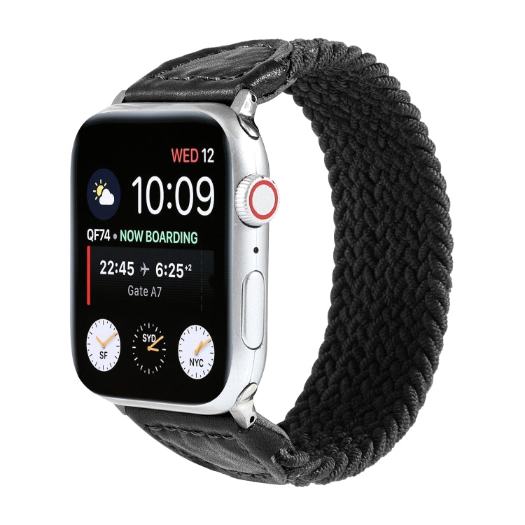 Frerndorf | Nylon + Leder geflochtenes Armband für Apple Watch Series 9&8&7 41mm / SE 3&SE 2&6&SE&5&4 40mm / 3&2&1 38mm, Größe:L(Schwarz)