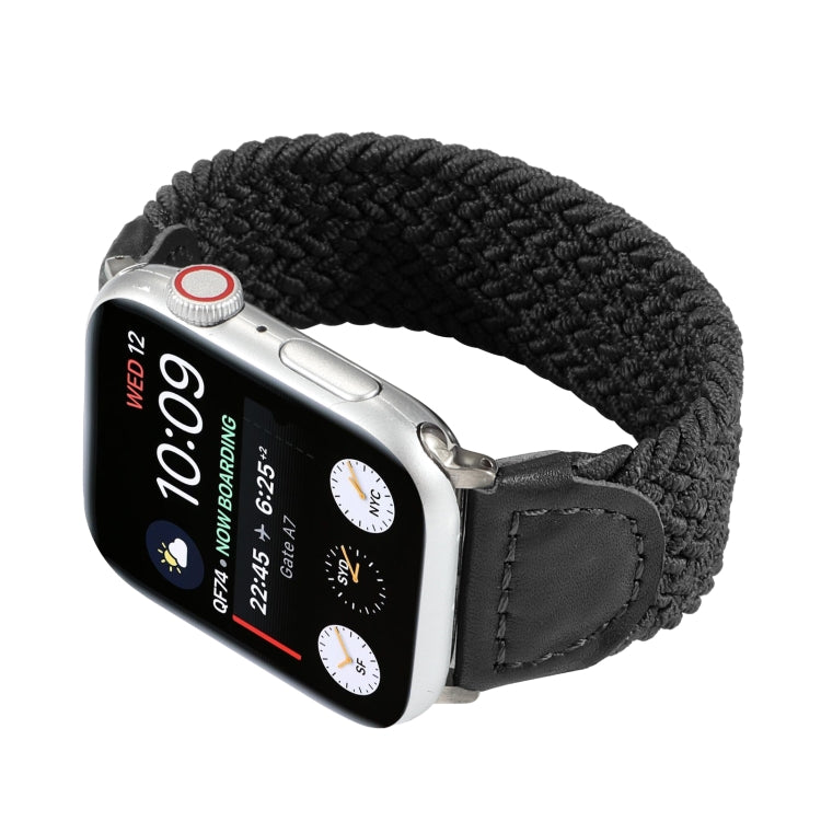 Frerndorf | Nylon + Leder geflochtenes Armband für Apple Watch Series 9&8&7 41mm / SE 3&SE 2&6&SE&5&4 40mm / 3&2&1 38mm, Größe:L(Schwarz)