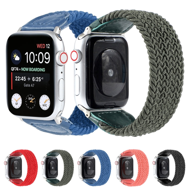 Frerndorf | Nylon + Leder Geflochtenes Armband für Apple Watch Series 9&8&7 41mm / SE 3&SE 2&6&SE&5&4 40mm / 3&2&1 38mm, Größe:L(Rot)