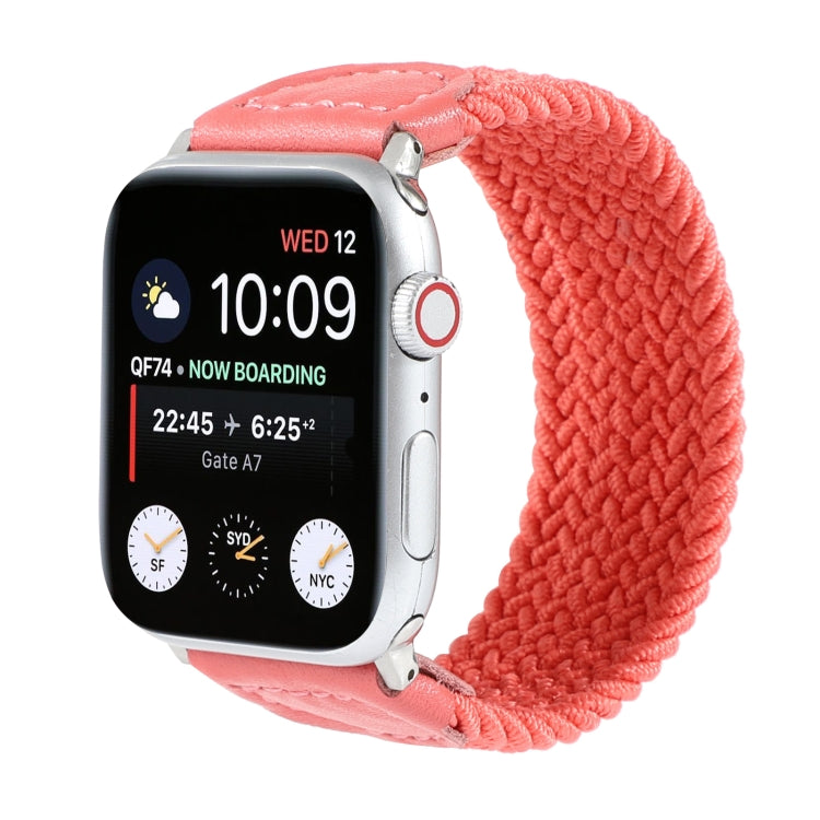 Frerndorf | Nylon + Leder geflochtenes Armband für Apple Watch Ultra 49mm&Watch Ultra 2 49mm / Series 9&8&7 45mm / SE 3&SE 2&6&SE&5&4 44mm / 3&2&1 42mm, Größe:L(Rose Rot)