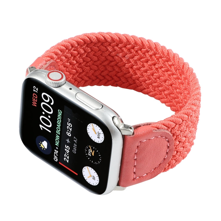 Frerndorf | Nylon + Leder geflochtenes Armband für Apple Watch Ultra 49mm&Watch Ultra 2 49mm / Series 9&8&7 45mm / SE 3&SE 2&6&SE&5&4 44mm / 3&2&1 42mm, Größe:L(Rose Rot)