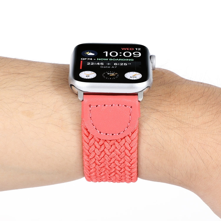 Frerndorf | Nylon + Leder geflochtenes Armband für Apple Watch Ultra 49mm&Watch Ultra 2 49mm / Series 9&8&7 45mm / SE 3&SE 2&6&SE&5&4 44mm / 3&2&1 42mm, Größe:L(Rose Rot)