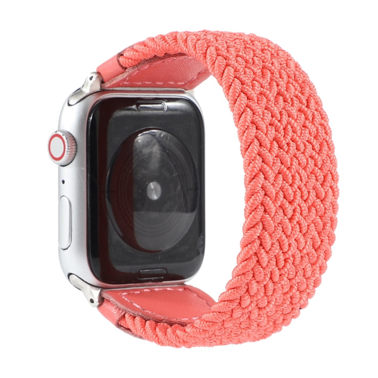 Frerndorf | Nylon + Leder geflochtenes Armband für Apple Watch Ultra 49mm&Watch Ultra 2 49mm / Series 9&8&7 45mm / SE 3&SE 2&6&SE&5&4 44mm / 3&2&1 42mm, Größe:L(Rose Rot)