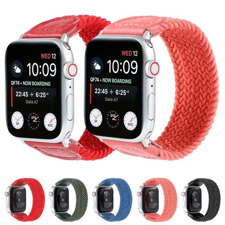 Frerndorf | Nylon + Leder geflochtenes Armband für Apple Watch Ultra 49mm&Watch Ultra 2 49mm / Series 9&8&7 45mm / SE 3&SE 2&6&SE&5&4 44mm / 3&2&1 42mm, Größe:L(Rose Rot)