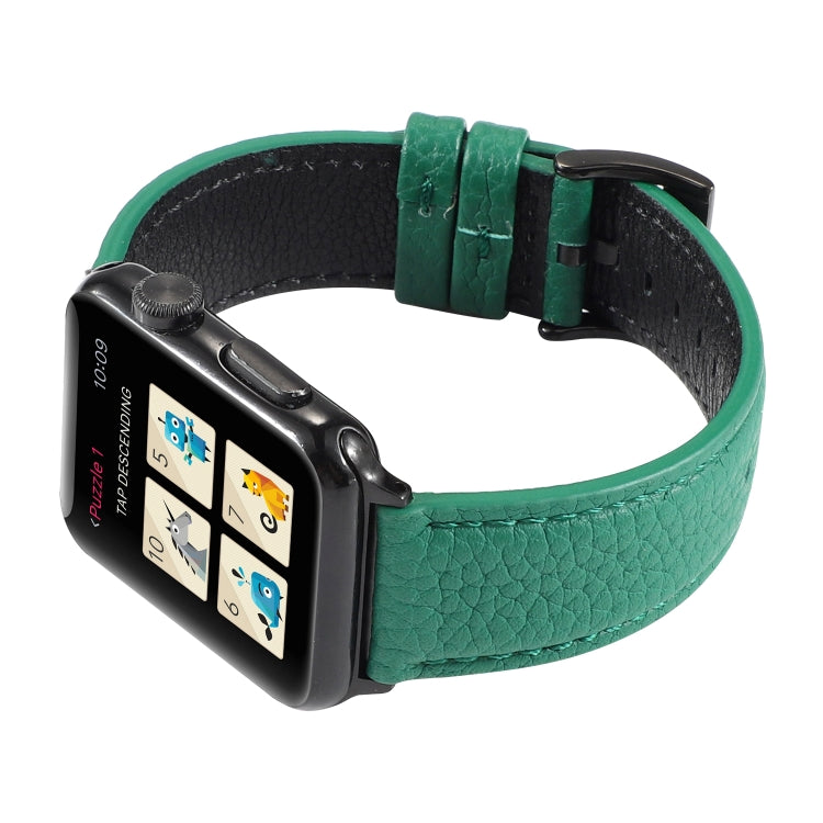 Frerndorf | Litchi-Textur Echtes Leder Armband für Apple Watch Series 7 41mm / 6 & SE & 5 & 4 40mm / 3 & 2 & 1 38mm (Grün)