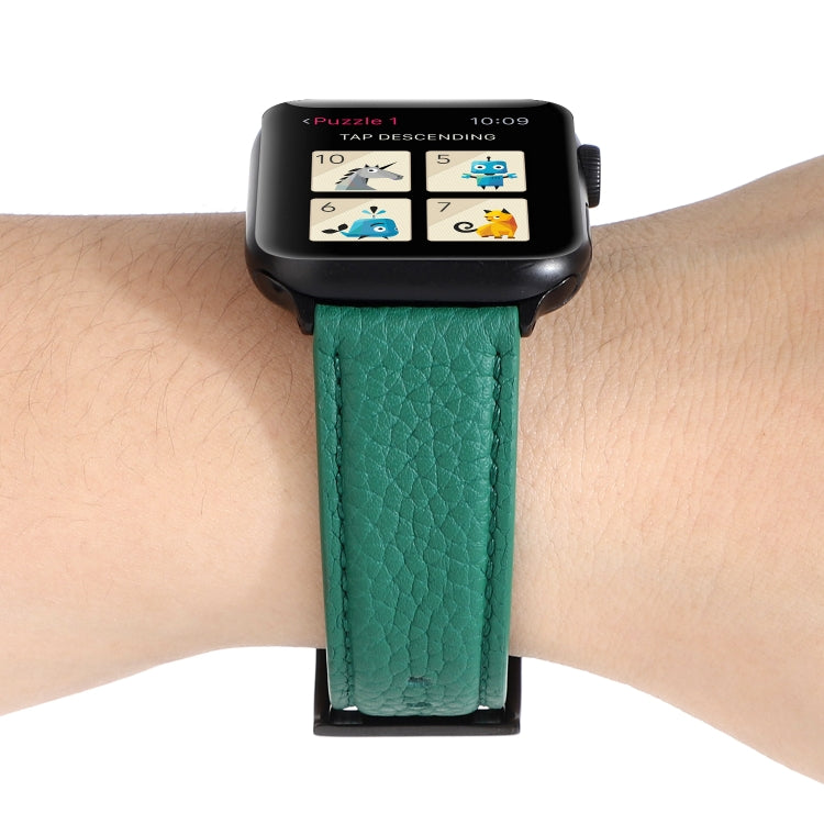 Frerndorf | Litchi-Textur Echtes Leder Armband für Apple Watch Series 7 41mm / 6 & SE & 5 & 4 40mm / 3 & 2 & 1 38mm (Grün)