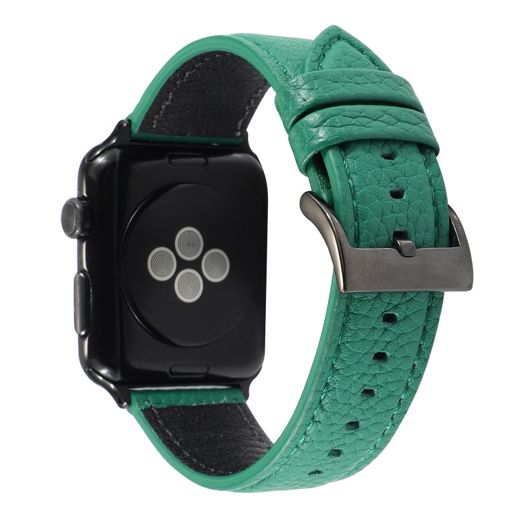 Frerndorf | Litchi-Textur Echtes Leder Armband für Apple Watch Series 7 41mm / 6 & SE & 5 & 4 40mm / 3 & 2 & 1 38mm (Grün)
