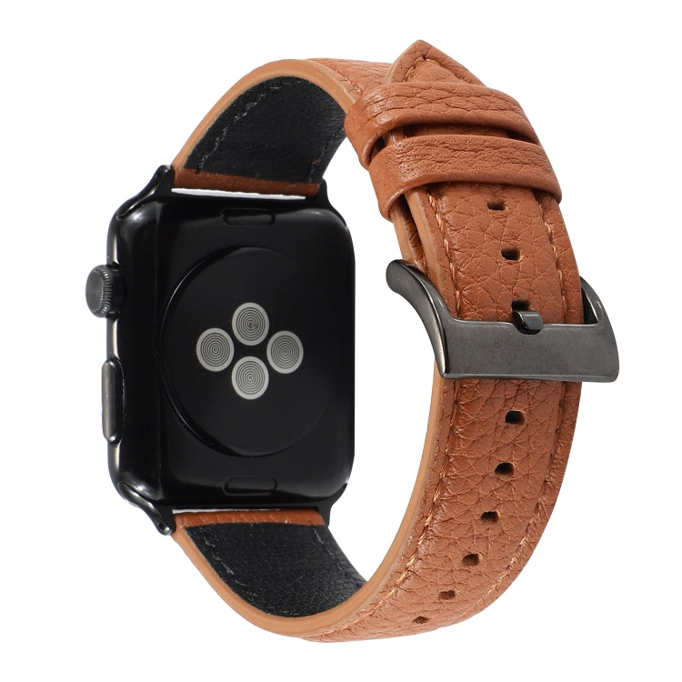 Frerndorf | Litchi-Textur Echtes Leder Uhrenarmband Für Apple Watch Series 7 41mm / 6 & SE & 5 & 4 40mm / 3 & 2 & 1 38mm (Braun)