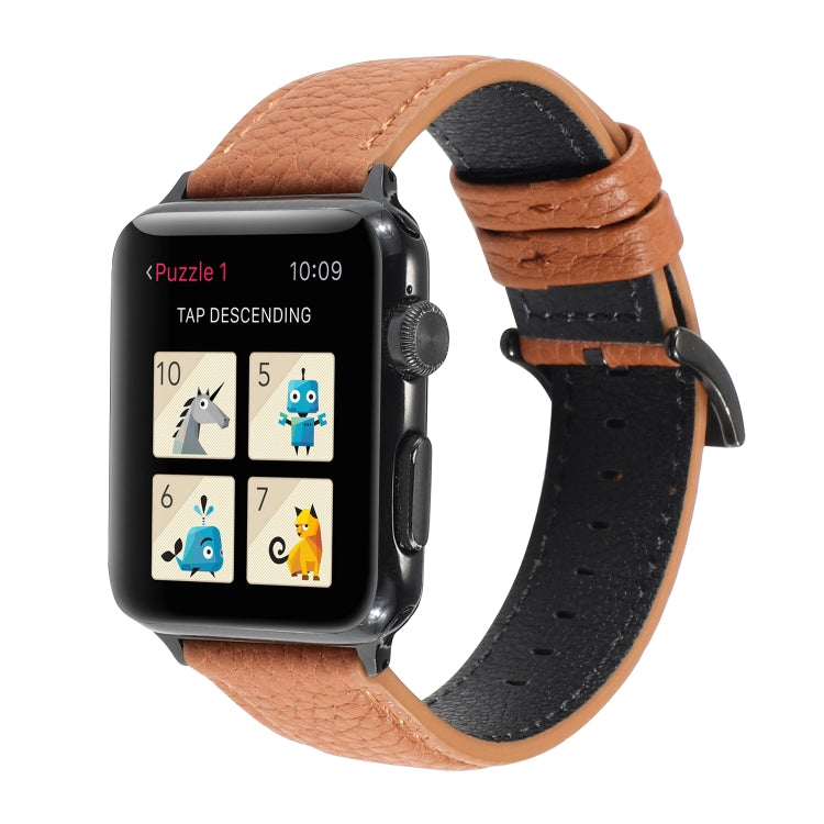 Frerndorf | Litchi-Textur Echtes Leder Uhrenarmband Für Apple Watch Series 7 41mm / 6 & SE & 5 & 4 40mm / 3 & 2 & 1 38mm (Braun)