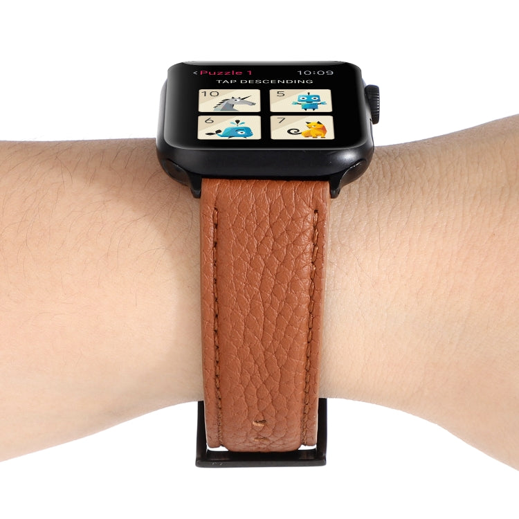 Frerndorf | Litchi-Textur Echtes Leder Uhrenarmband Für Apple Watch Series 7 41mm / 6 & SE & 5 & 4 40mm / 3 & 2 & 1 38mm (Braun)