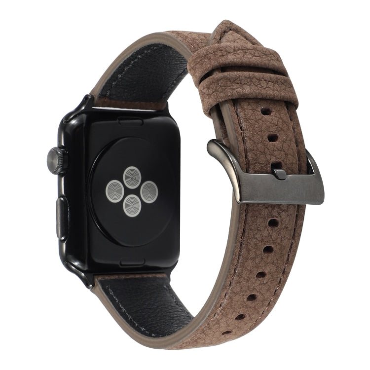 Frerndorf | Litchi-Textur Echtes Leder Uhrenarmband Für Apple Watch Series 7 45mm / 6 & SE & 5 & 4 44mm / 3 & 2 & 1 42mm (Khaki)