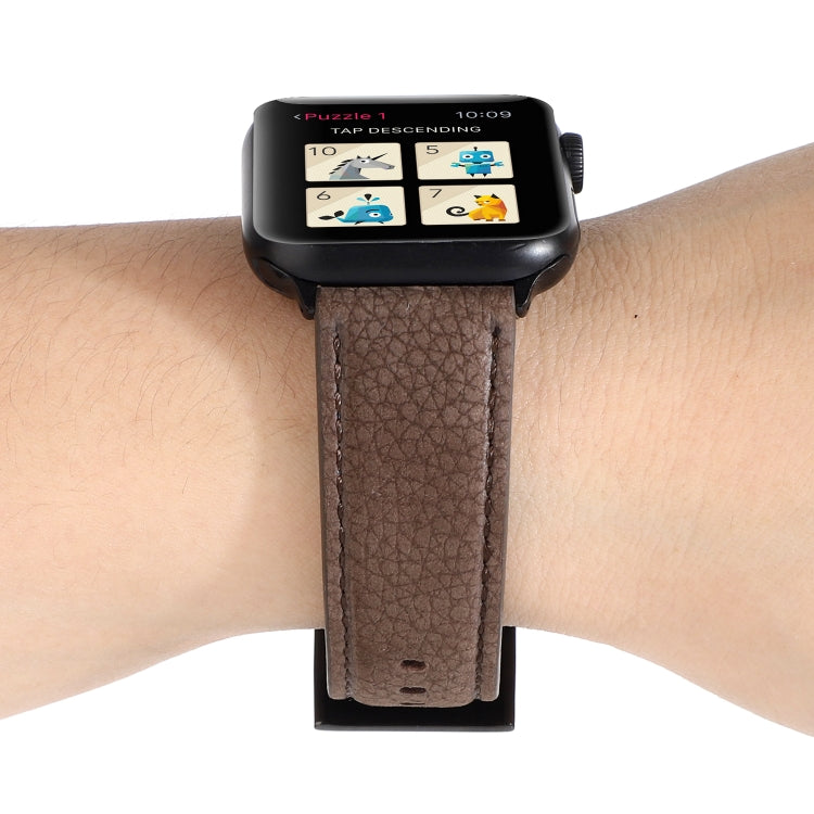 Frerndorf | Litchi-Textur Echtes Leder Uhrenarmband Für Apple Watch Series 7 45mm / 6 & SE & 5 & 4 44mm / 3 & 2 & 1 42mm (Khaki)