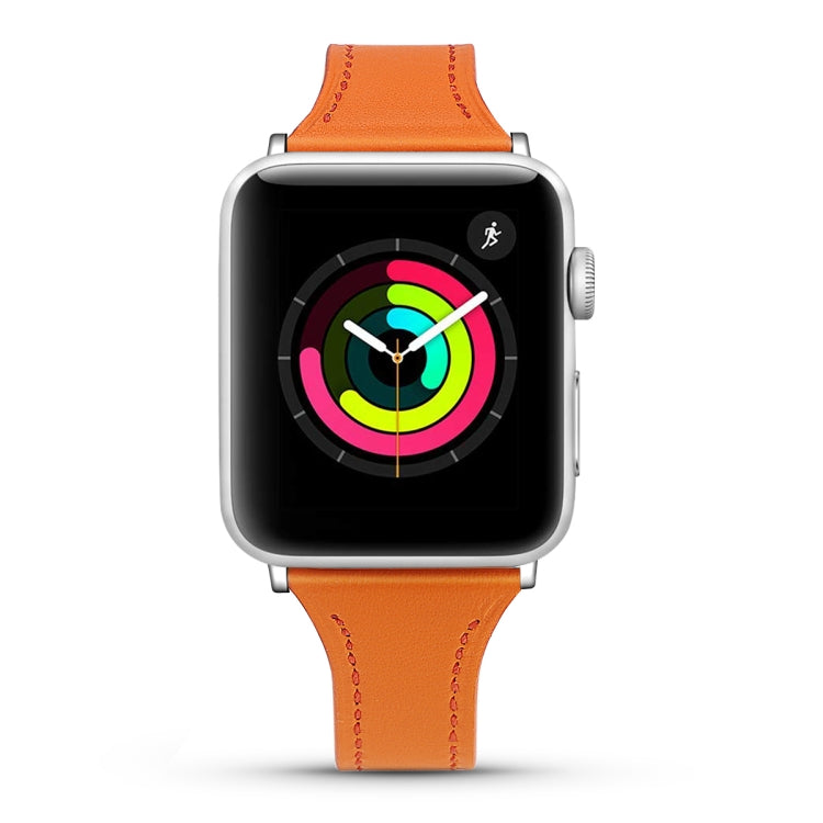 Frerndorf | Lederarmband mit Stahlknopf für Apple Watch Series 9&8&7 41mm / SE 3&SE 2&6&SE&5&4 40mm / 3&2&1 38mm (Orange)