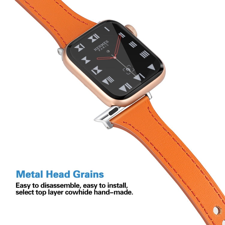 Frerndorf | Lederarmband mit Stahlknopf für Apple Watch Series 9&8&7 41mm / SE 3&SE 2&6&SE&5&4 40mm / 3&2&1 38mm (Orange)