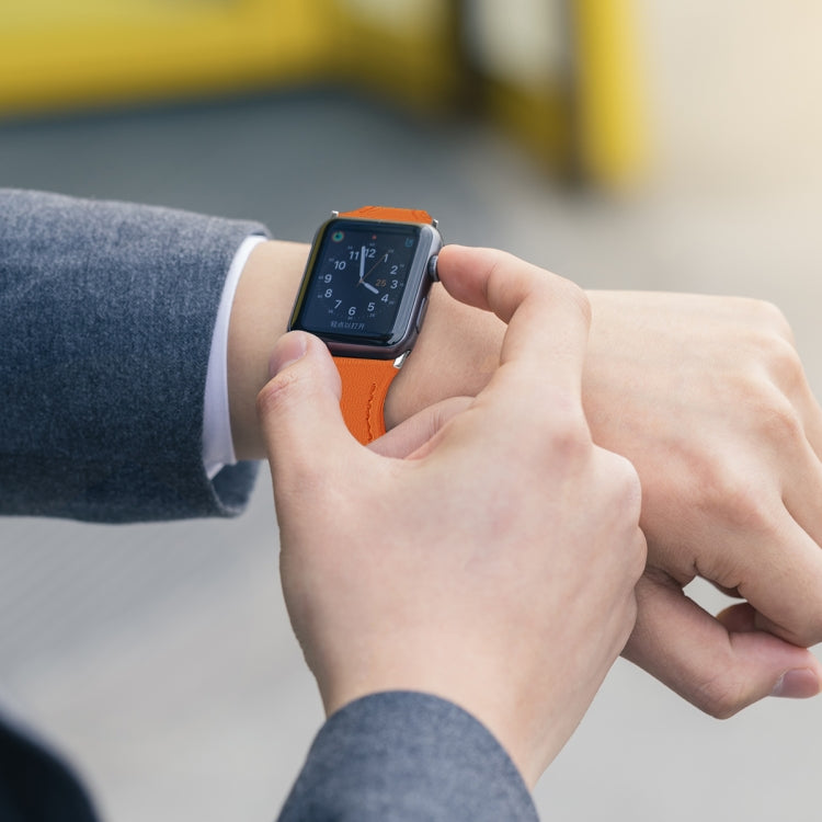 Frerndorf | Lederarmband mit Stahlknopf für Apple Watch Series 9&8&7 41mm / SE 3&SE 2&6&SE&5&4 40mm / 3&2&1 38mm (Orange)