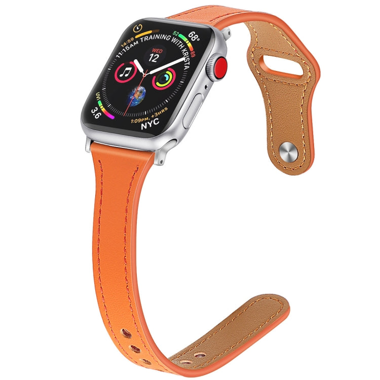 Frerndorf | Lederarmband mit Stahlknopf für Apple Watch Series 9&8&7 41mm / SE 3&SE 2&6&SE&5&4 40mm / 3&2&1 38mm (Orange)