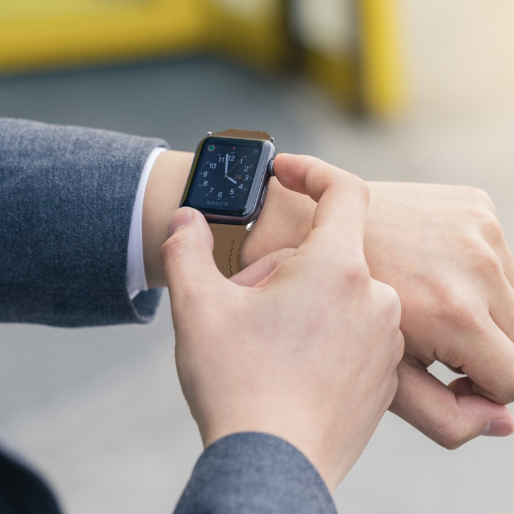Frerndorf | Lederuhrband mit Stahlknopf für Apple Watch Serie 9&8&7 41mm / SE 3&SE 2&6&SE&5&4 40mm / 3&2&1 38mm (Hellbraun)