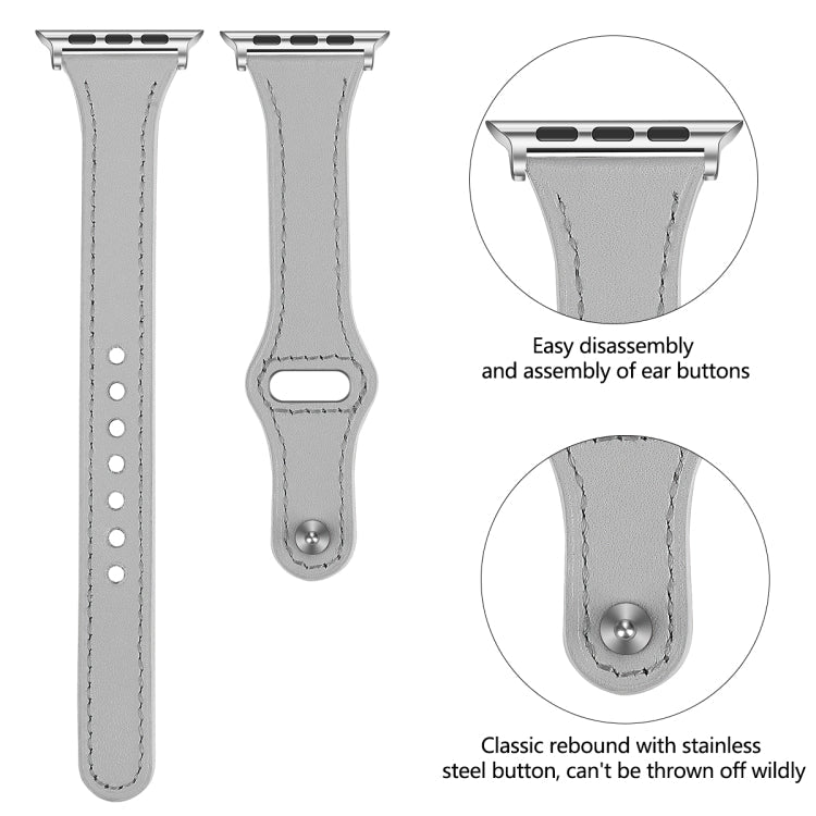 Frerndorf | Lederuhrband mit Stahlknopf für Apple Watch Series 9&8&7 41mm / SE 3&SE 2&6&SE&5&4 40mm / 3&2&1 38mm (Hellgrau)