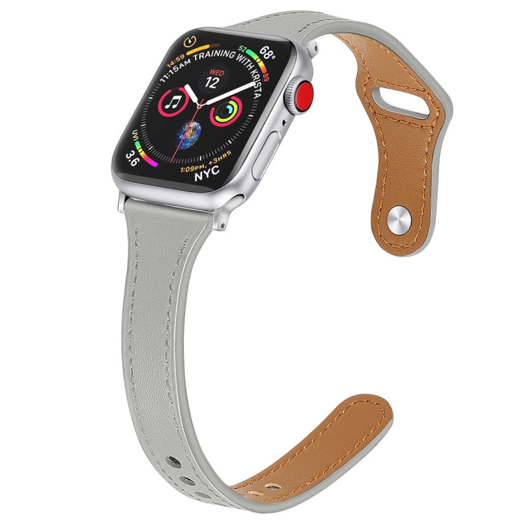 Frerndorf | Lederuhrband mit Stahlknopf für Apple Watch Series 9&8&7 41mm / SE 3&SE 2&6&SE&5&4 40mm / 3&2&1 38mm (Hellgrau)