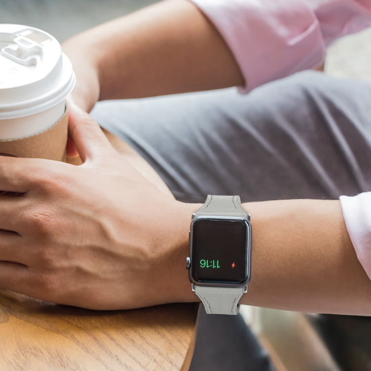 Frerndorf | Lederuhrband mit Stahlknopf für Apple Watch Series 9&8&7 41mm / SE 3&SE 2&6&SE&5&4 40mm / 3&2&1 38mm (Hellgrau)