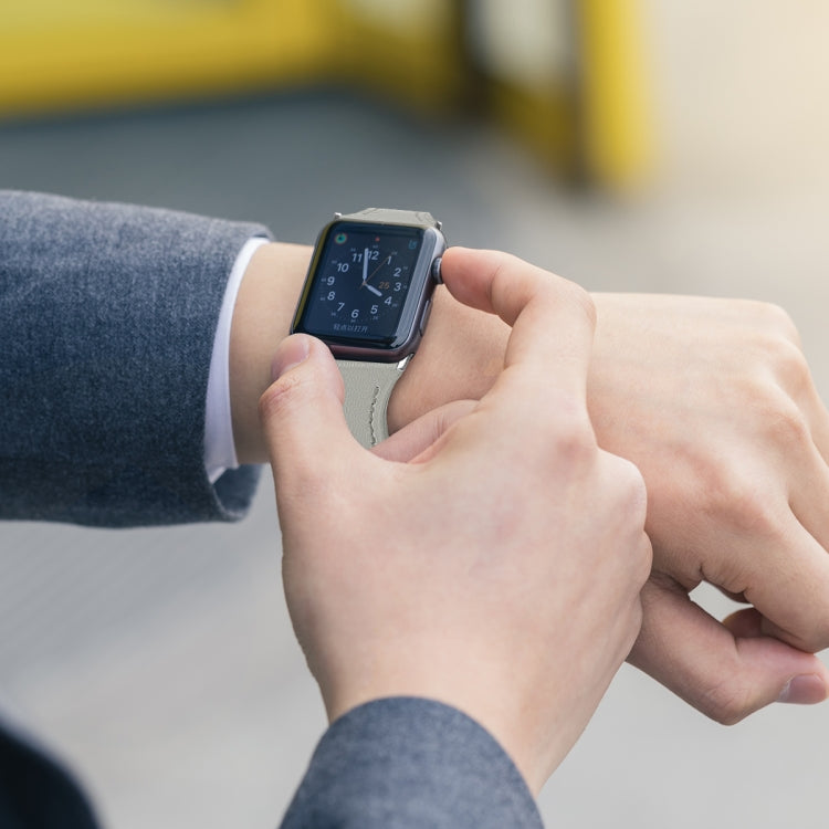 Frerndorf | Lederuhrband mit Stahlknopf für Apple Watch Series 9&8&7 41mm / SE 3&SE 2&6&SE&5&4 40mm / 3&2&1 38mm (Hellgrau)