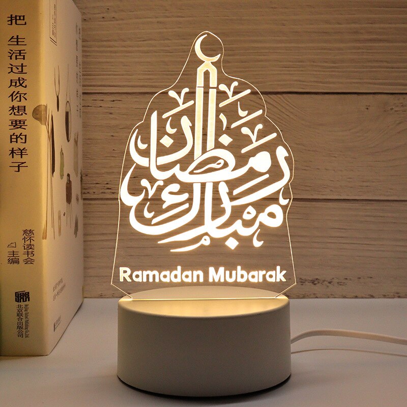 EID Mubarak LED Licht Tischornamente 3D Acryl Nachtlampe Muslim Ramadan Party Eid Al Adha Ramadan Dekoration für Zuhause