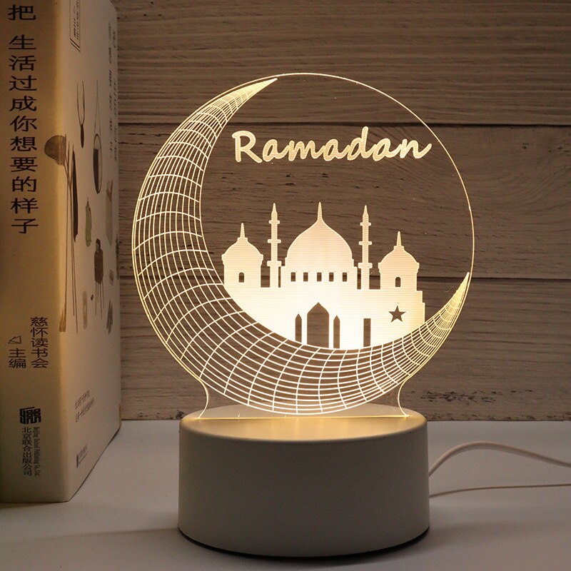 EID Mubarak LED Licht Tischornamente 3D Acryl Nachtlampe Muslim Ramadan Party Eid Al Adha Ramadan Dekoration für Zuhause