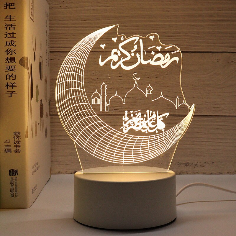 EID Mubarak LED Licht Tischornamente 3D Acryl Nachtlampe Muslim Ramadan Party Eid Al Adha Ramadan Dekoration für Zuhause