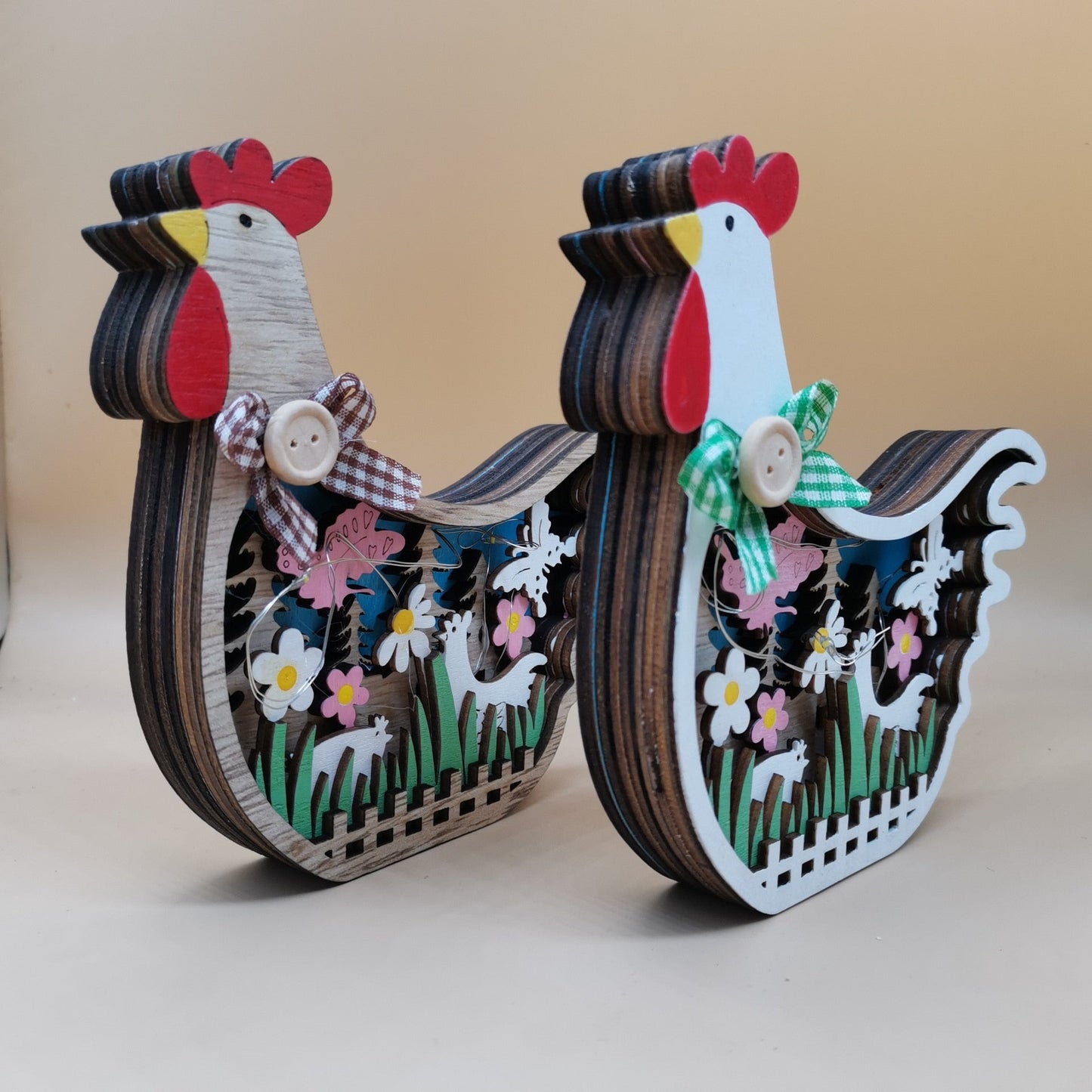 Osterdekoration für Zuhause Holz Ostern Henne LED Licht Osterhandwerk Oster Ornament Deko Oster Henne Deko Lampe