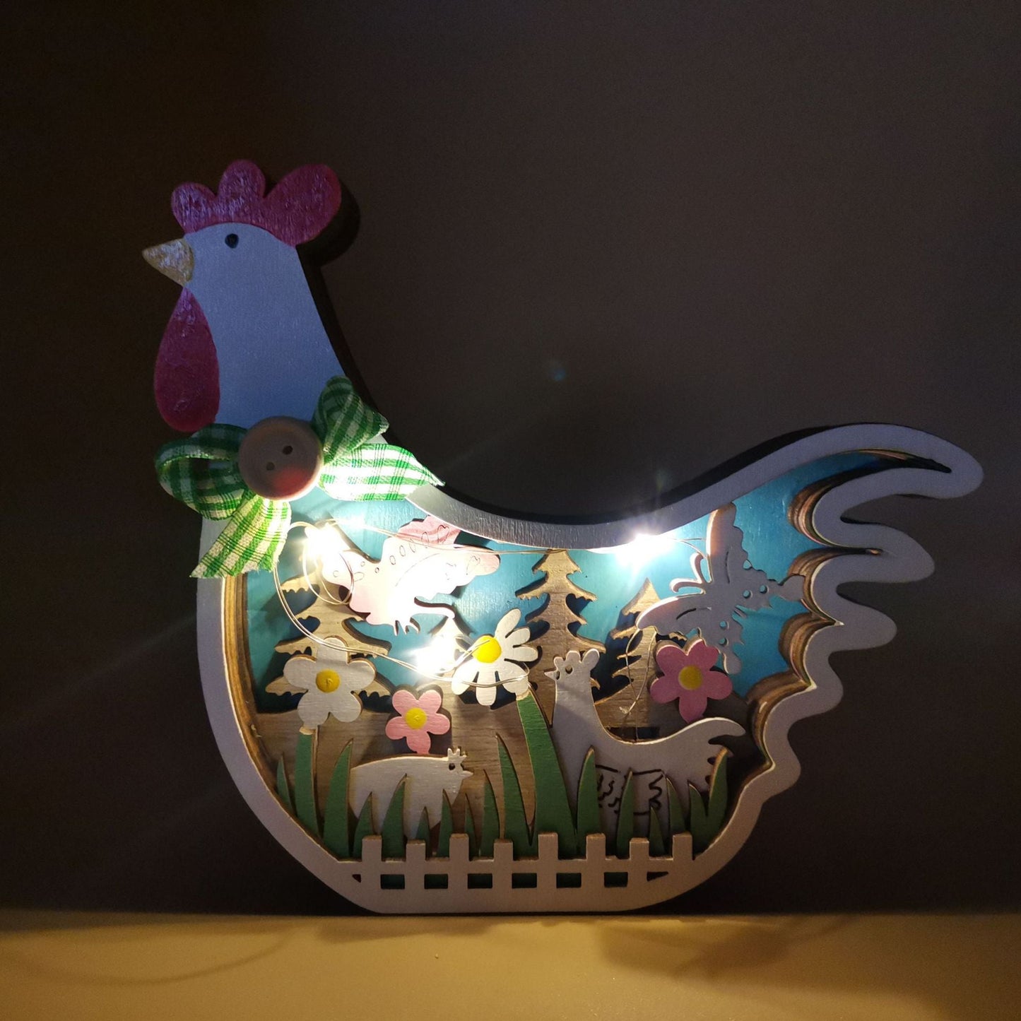 Osterdekoration für Zuhause Holz Ostern Henne LED Licht Osterhandwerk Oster Ornament Deko Oster Henne Deko Lampe
