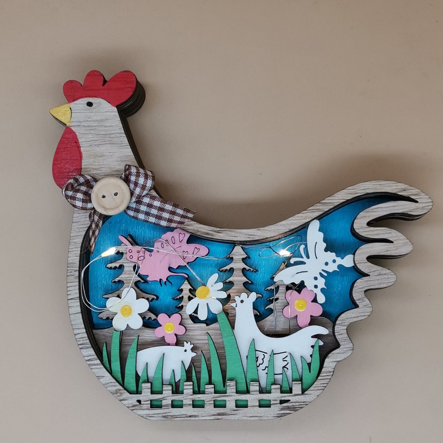 Osterdekoration für Zuhause Holz Ostern Henne LED Licht Osterhandwerk Oster Ornament Deko Oster Henne Deko Lampe
