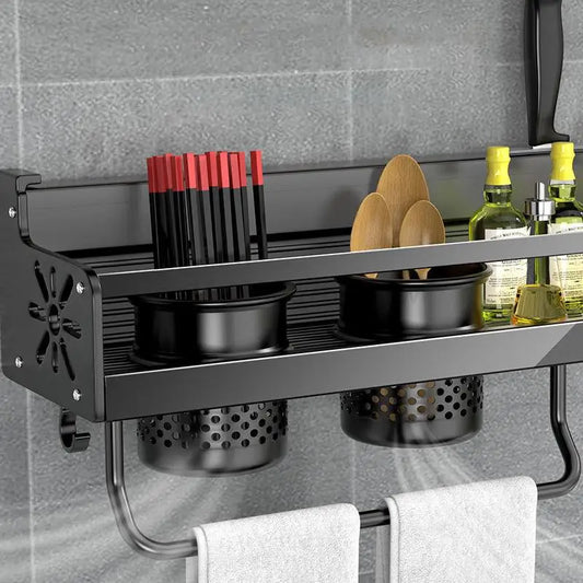 Edelstahl-Küchenregal zur Wandmontage mit Haken und Messerhalter – Ideal für eine aufgeräumte Küche