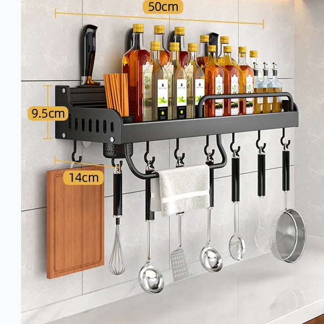 Edelstahl-Küchenregal zur Wandmontage mit Haken und Messerhalter – Ideal für eine aufgeräumte Küche
