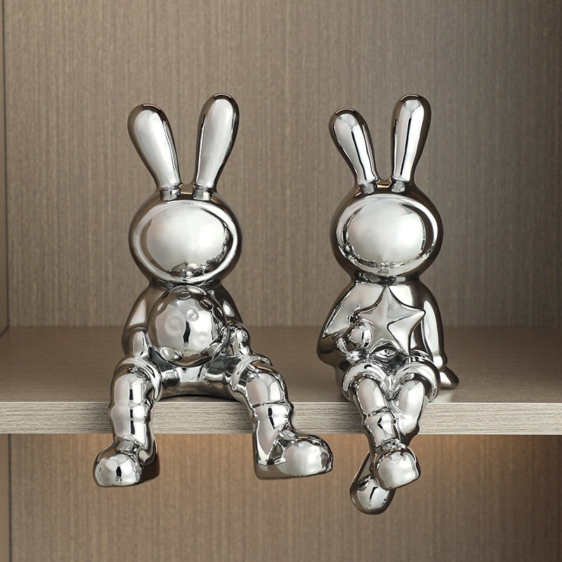 Elektroplattierung Hase Set von 2 Stück Skulptur für Wohnkultur Schreibtischdekoration Wohnzimmer Dekor Tierskulptur 2023 Hase