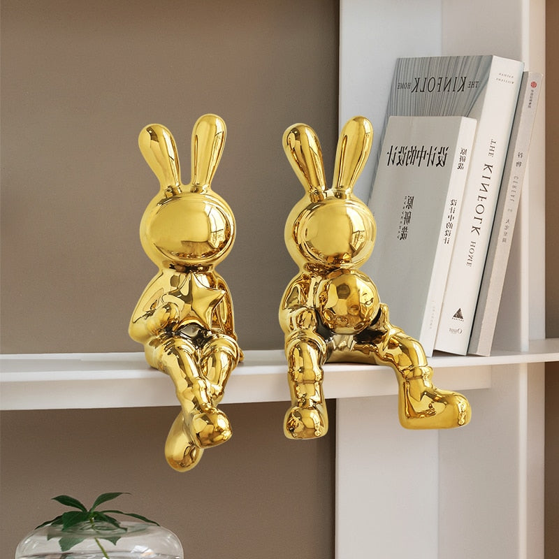 Elektroplattierung Hase Set von 2 Stück Skulptur für Wohnkultur Schreibtischdekoration Wohnzimmer Dekor Tierskulptur 2023 Hase