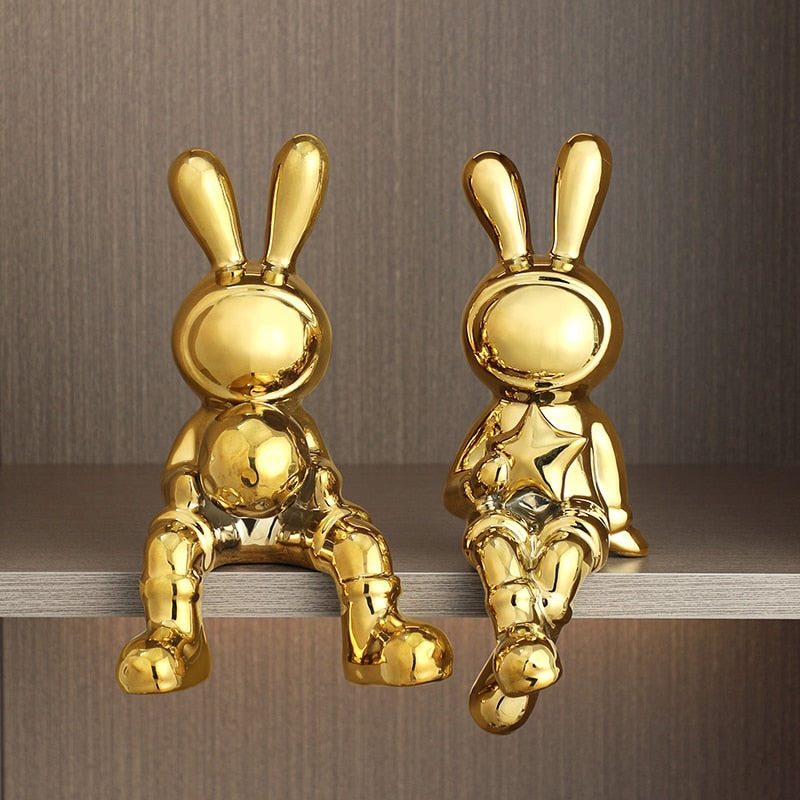 Elektroplattierung Hase Set von 2 Stück Skulptur für Wohnkultur Schreibtischdekoration Wohnzimmer Dekor Tierskulptur 2023 Hase