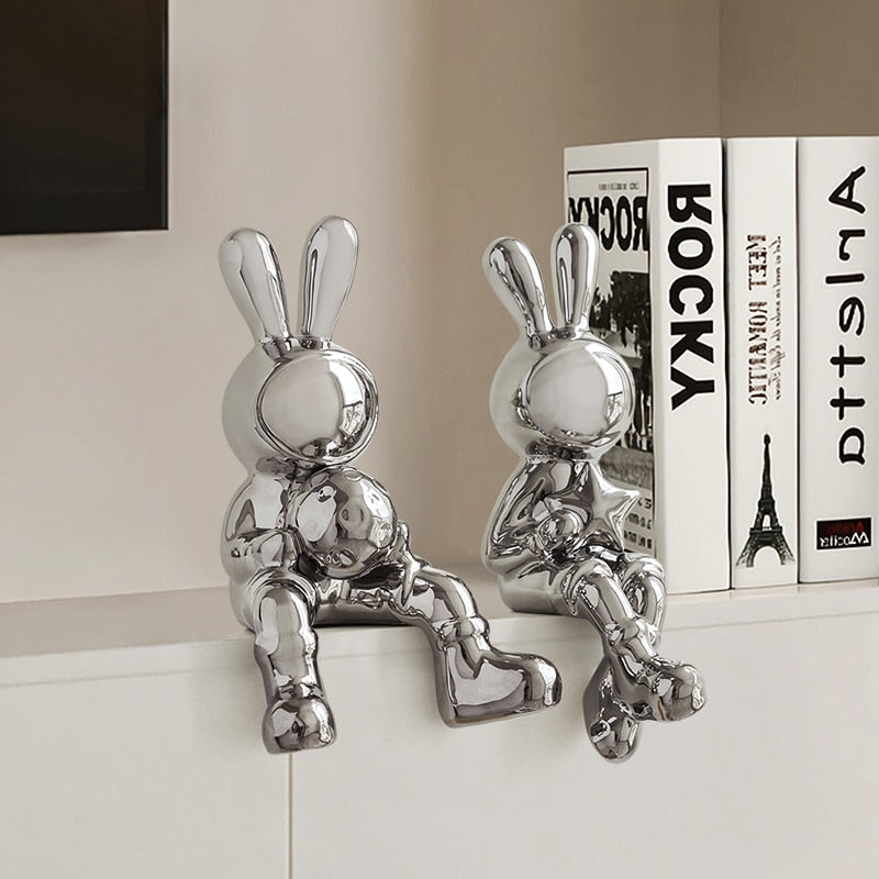 Elektroplattierung Hase Set von 2 Stück Skulptur für Wohnkultur Schreibtischdekoration Wohnzimmer Dekor Tierskulptur 2023 Hase