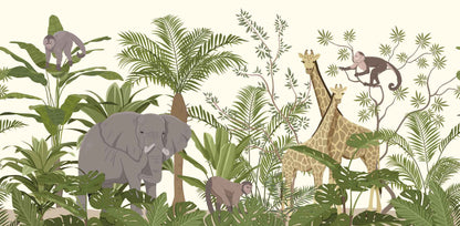 Frendorf | Elefant Giraffe und Affen Cartoon Tapete Wandbild