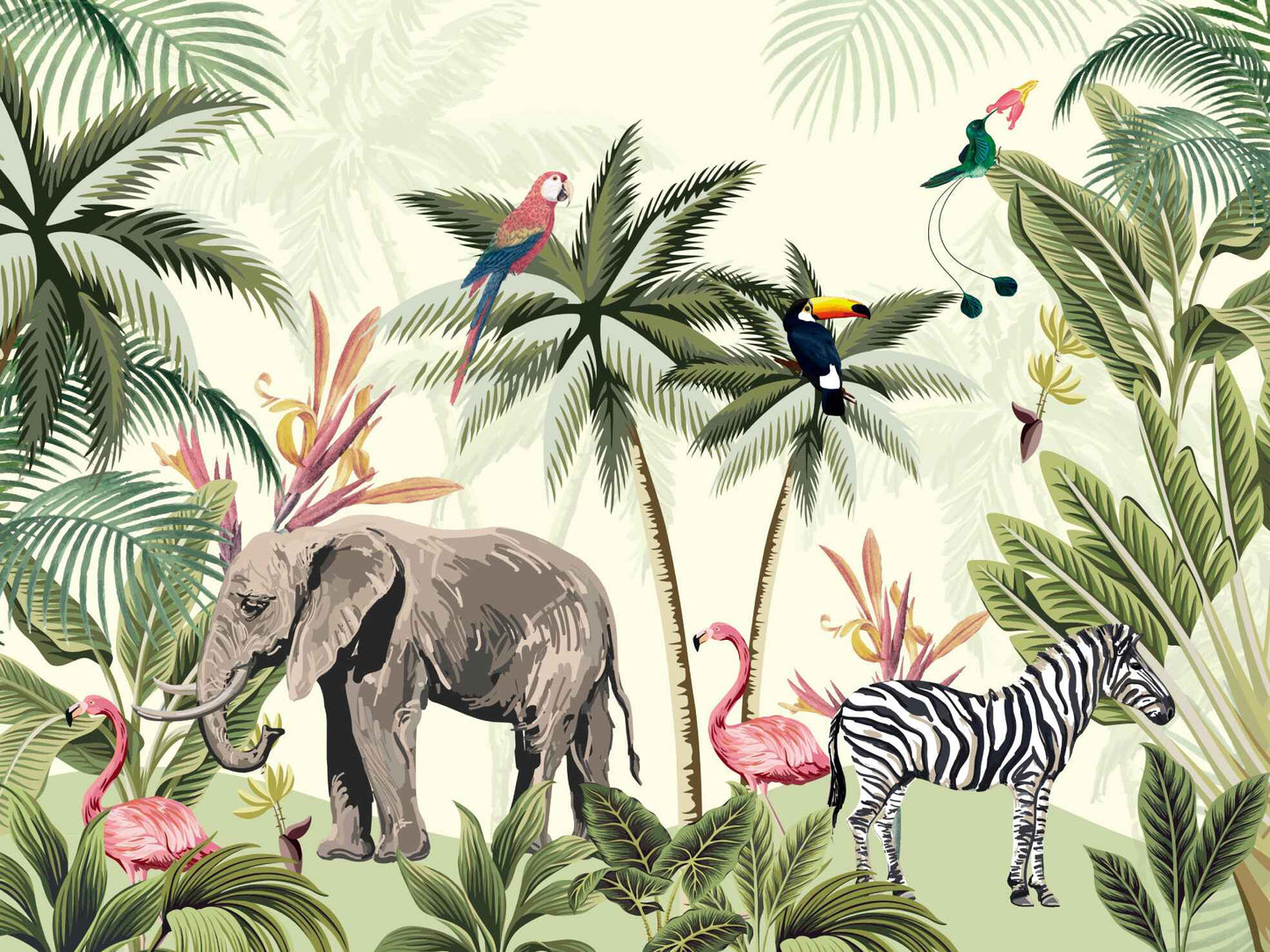 Frendorf | Elefant Zebra Flamingos Aquarell Kunst Tapete Wandbild
