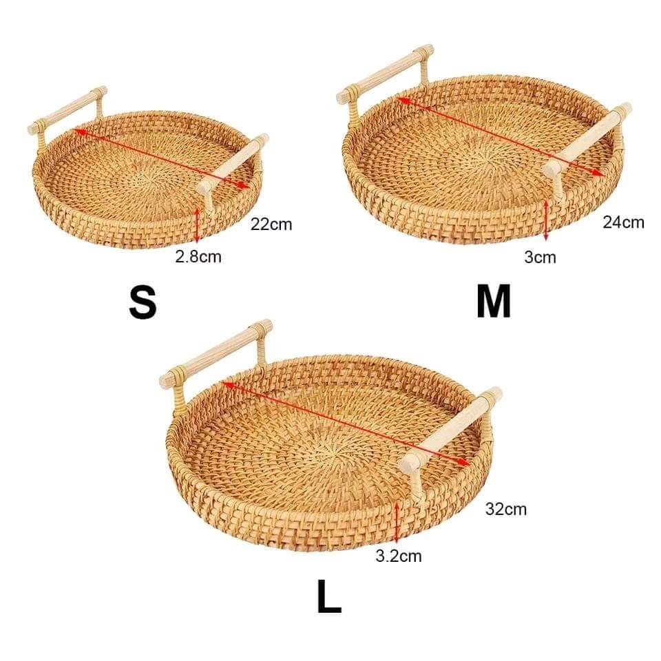 Frendorf | 3 Stück Runde Rattan Tabletts