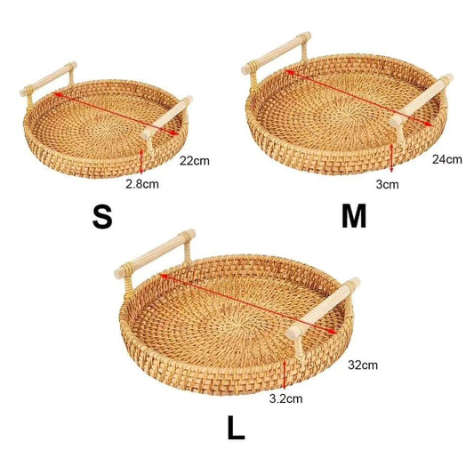 Frendorf | 3 Stück Runde Rattan Tabletts