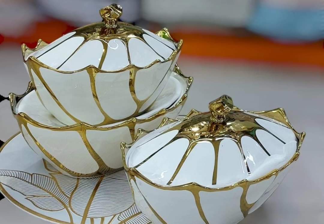 Frendorf | 3 Stück Gold-Finish Keramik Servierschalen