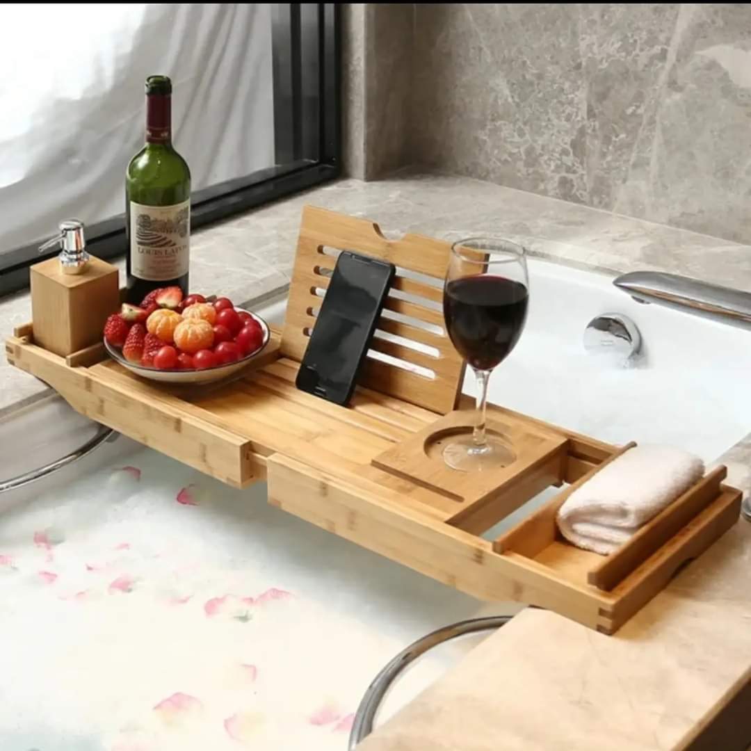 Erweiterbare Bambus-Badewanne/ Caddy-Tablett mit Ständern
