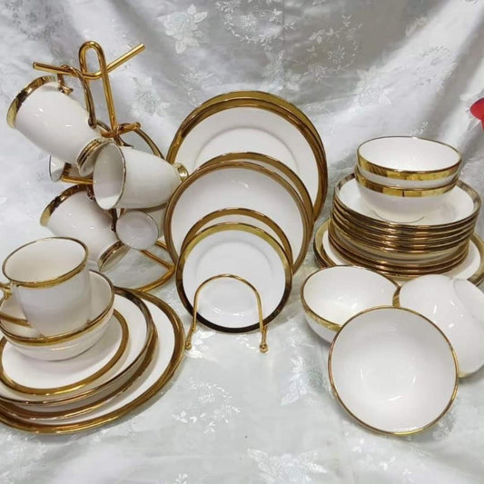 Frendorf | 36 Stück Keramik Gold Ring Abendessen Set