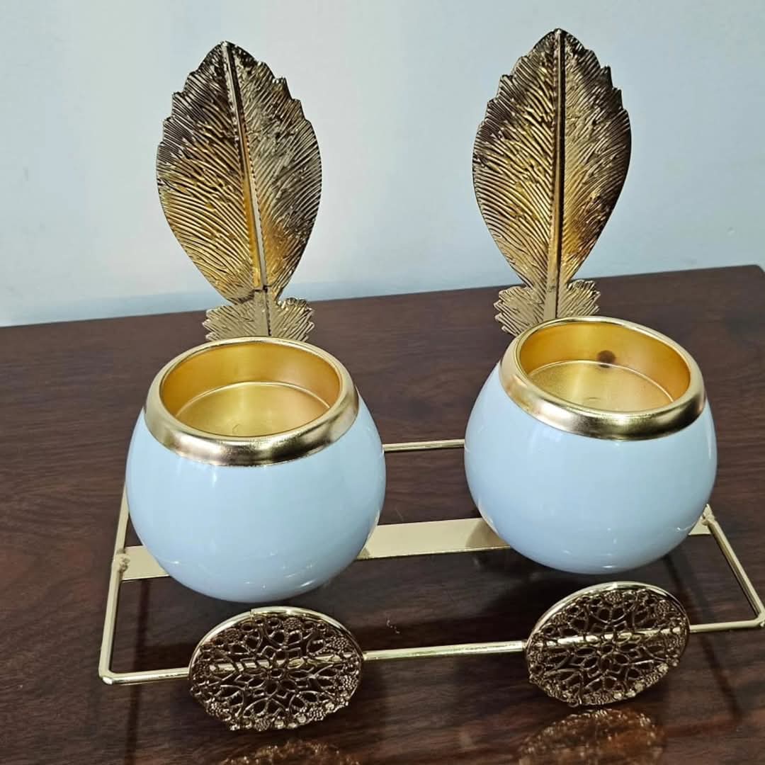 Frendorf | 2in1 kerzenhalter aus Keramik mit Goldblattstand