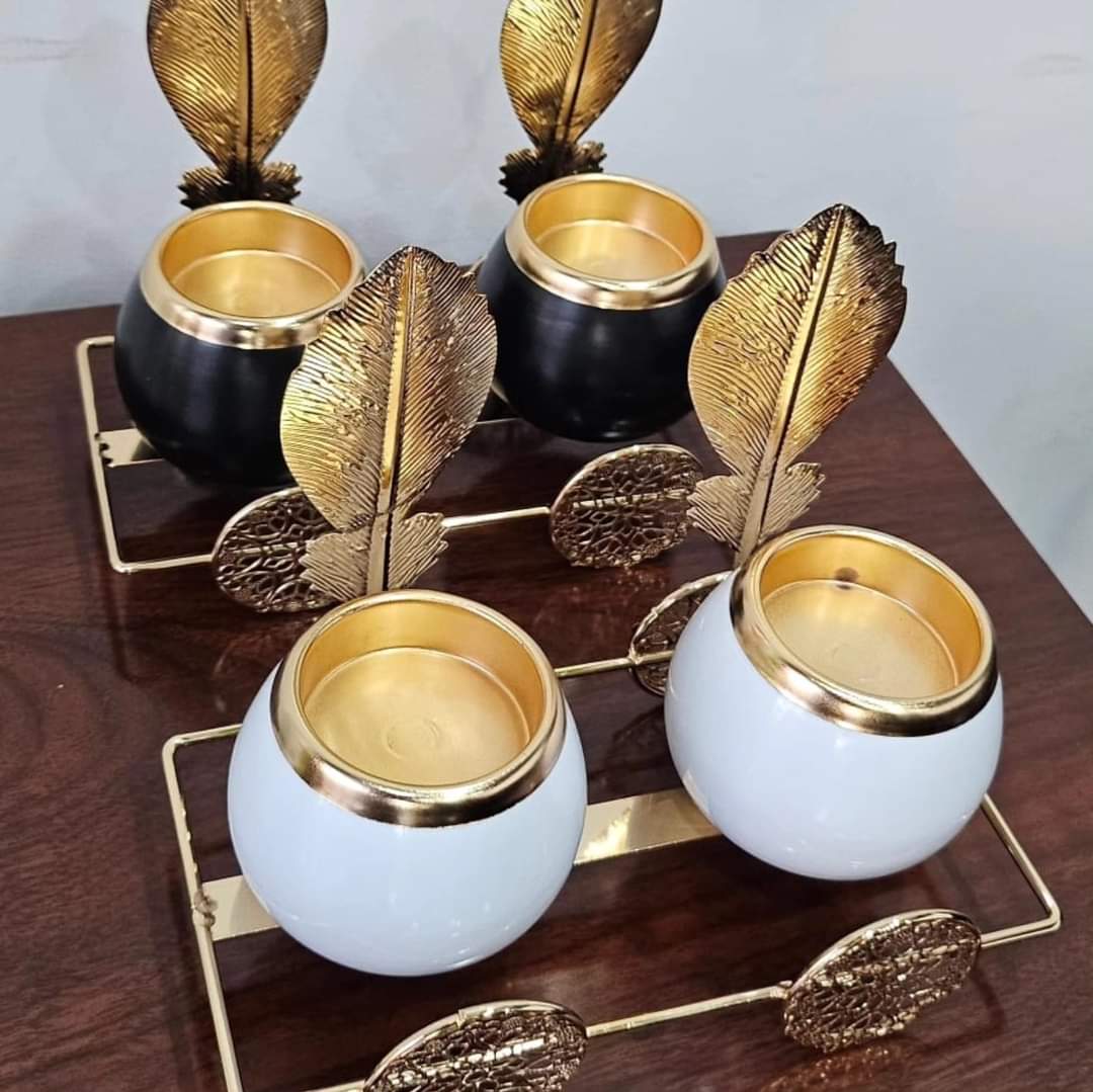 Frendorf | 2in1 kerzenhalter aus Keramik mit Goldblattstand